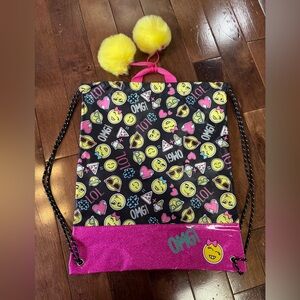 LOL Drawstring Backpack Pink, Emojis Bag Colorful
